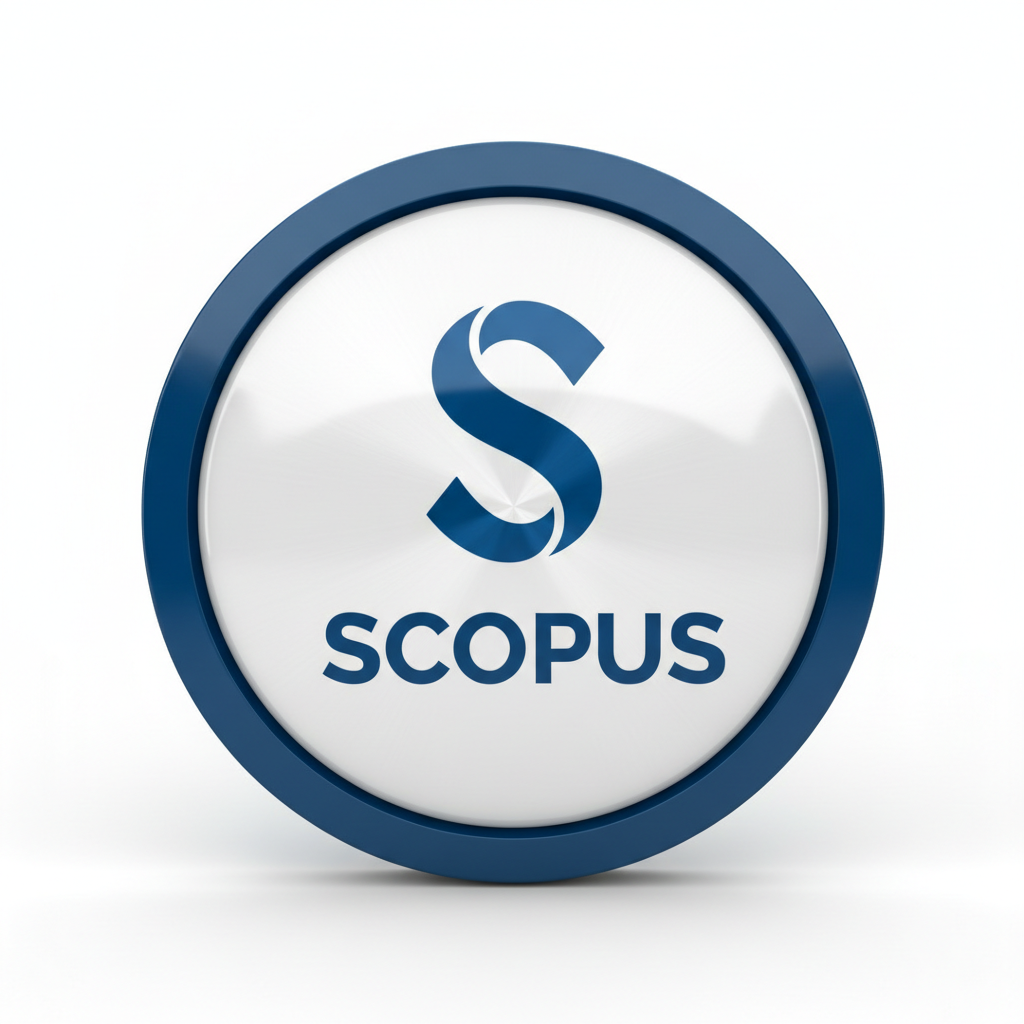 Scopus indexing badge on white background, bold blue Scopus logo