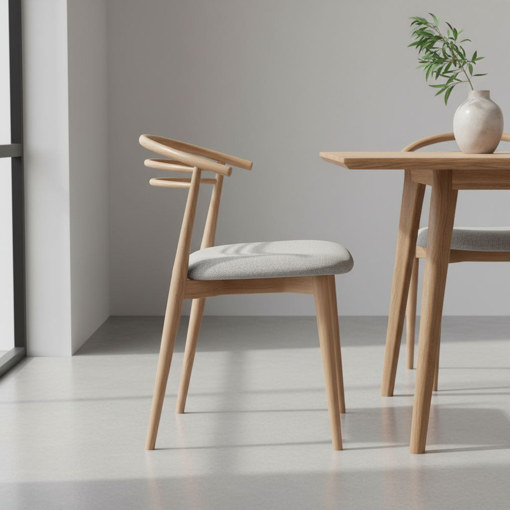 Amara Lounge Chair side profile showing angled backrest and tapered timber legs