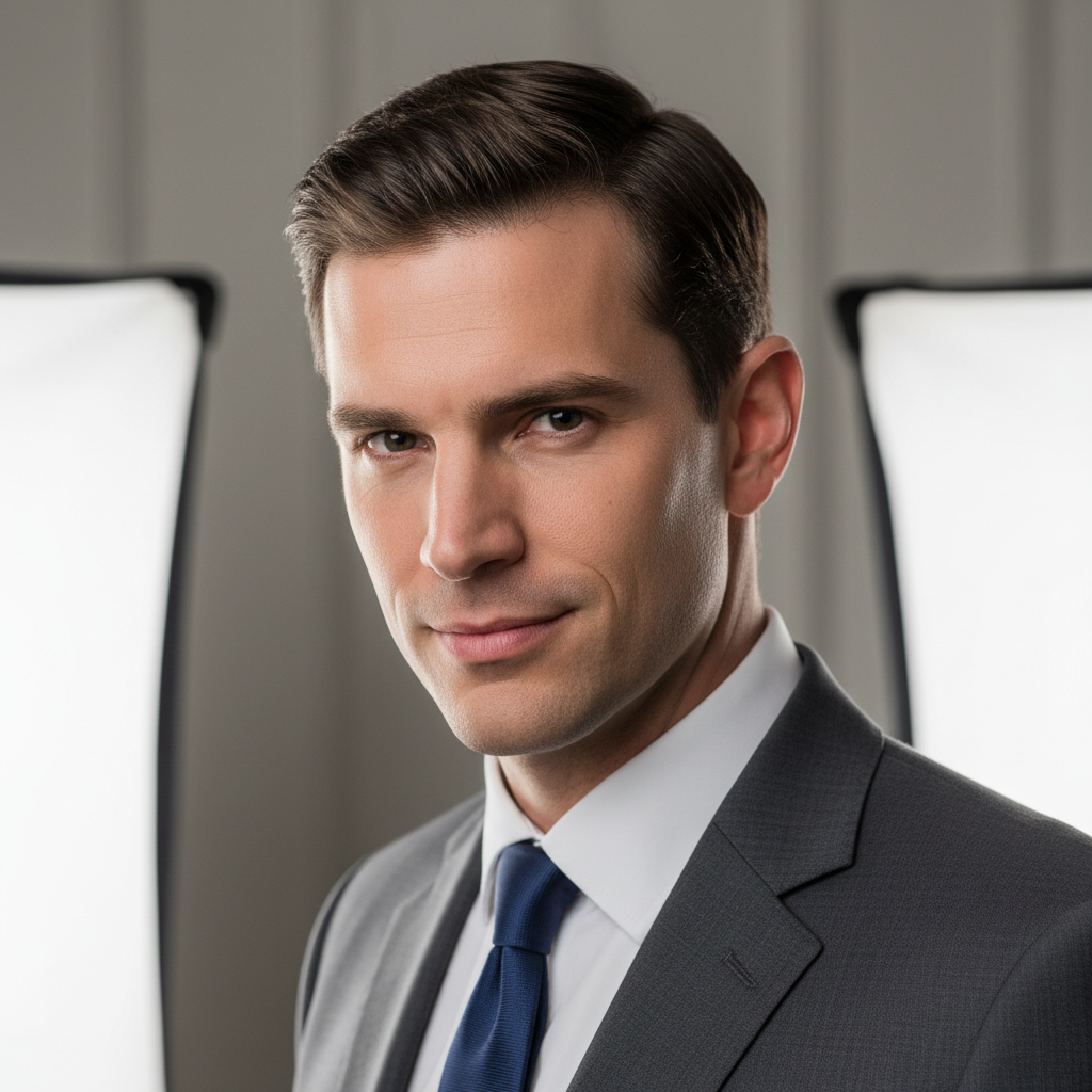Actor headshot — man with strong jawline, professional studio shot