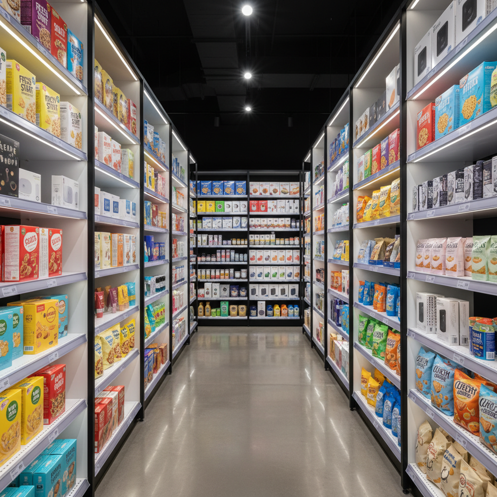 Franchise retail store with branded signage and organized shelving