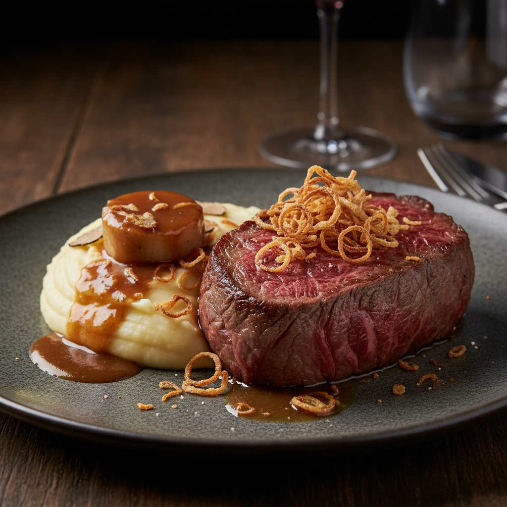 Premium A5 Wagyu beef with bone marrow butter and heritage potatoes for a luxury meal kit