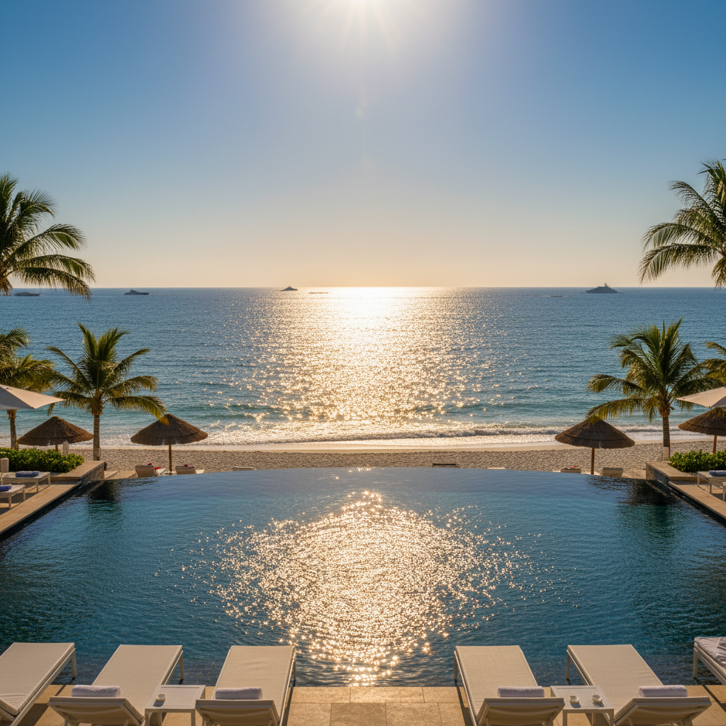 Stunning Palm Beach waterfront luxury estate with pool, dock, and ocean views at golden hour