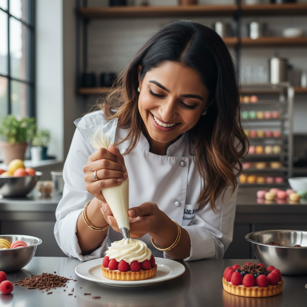 Kavitha Nair Indian woman food blogger, bright professional setting, natural daylight