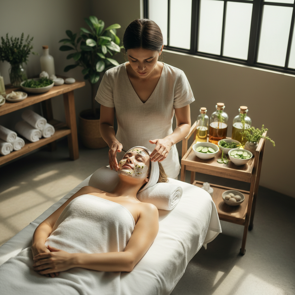 Luxury facial and skin treatment in serene spa environment