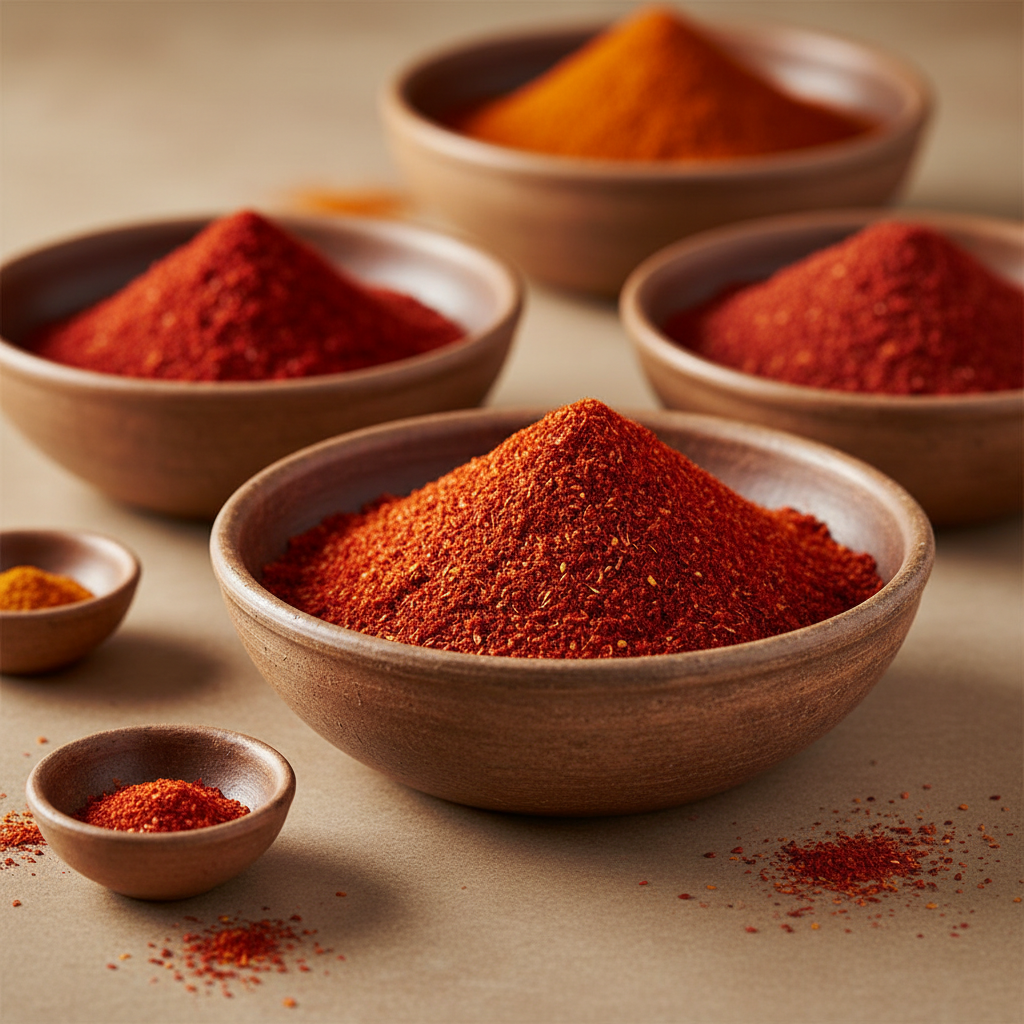Vibrant colorful spices in bowls with warm lighting, spice packaging industry