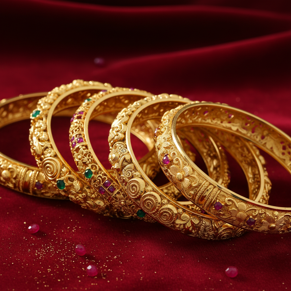 Traditional temple jewellery set with goddess motifs in gold finish on red fabric