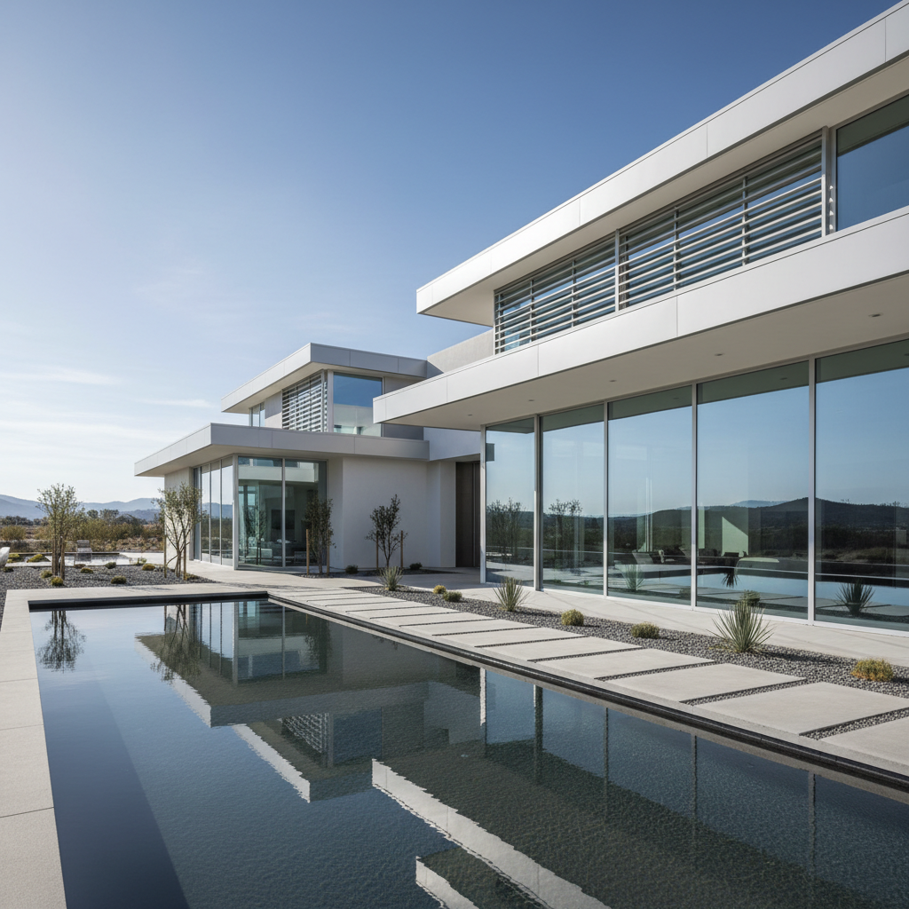 Modern luxury residential building exterior, architectural design, clean lines, premium real estate development