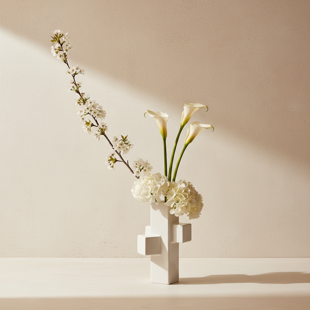 Pure white tulips in a clean minimalist elegant arrangement