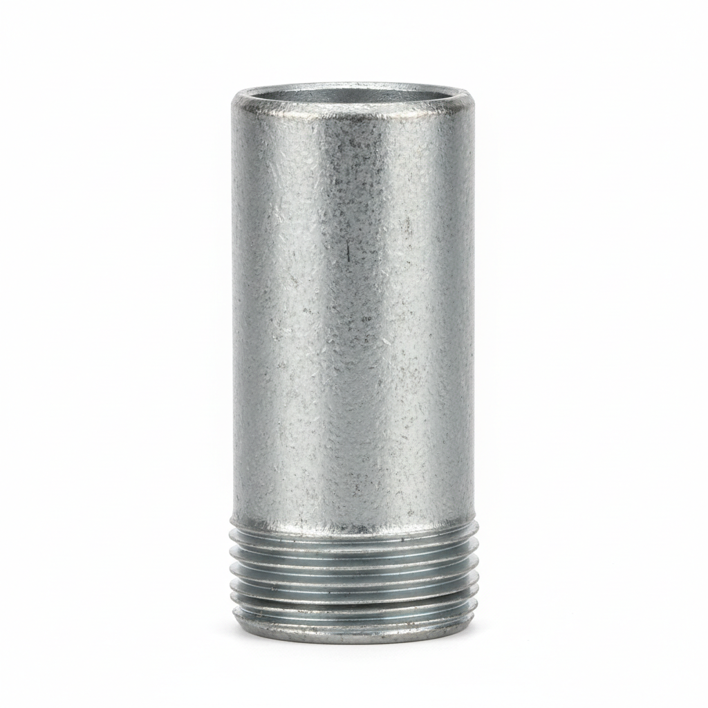 Short mild steel pipe nipples with threaded ends for pipe connections