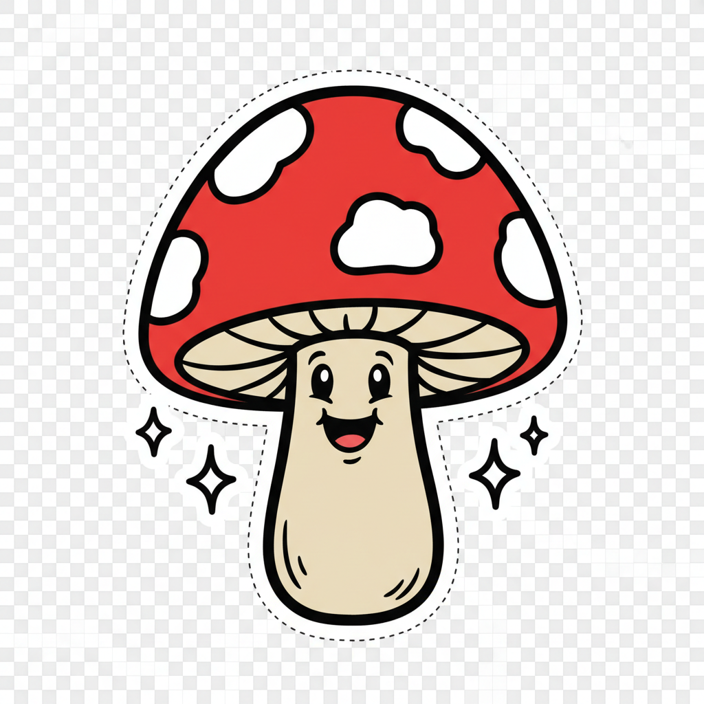 Mushroom sticker bleeding off journal edge