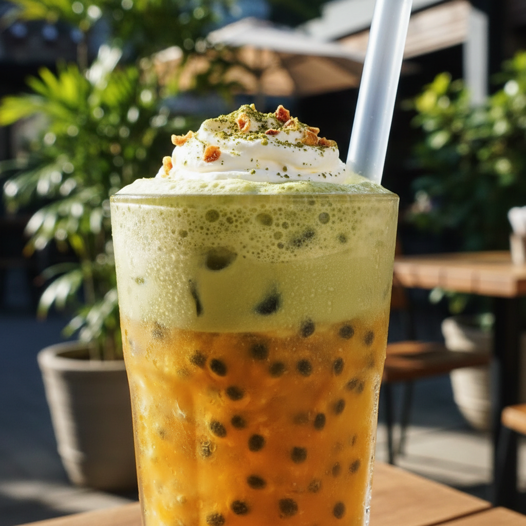 Colorful bubble tea with boba pearls in clear cups, bright modern presentation
