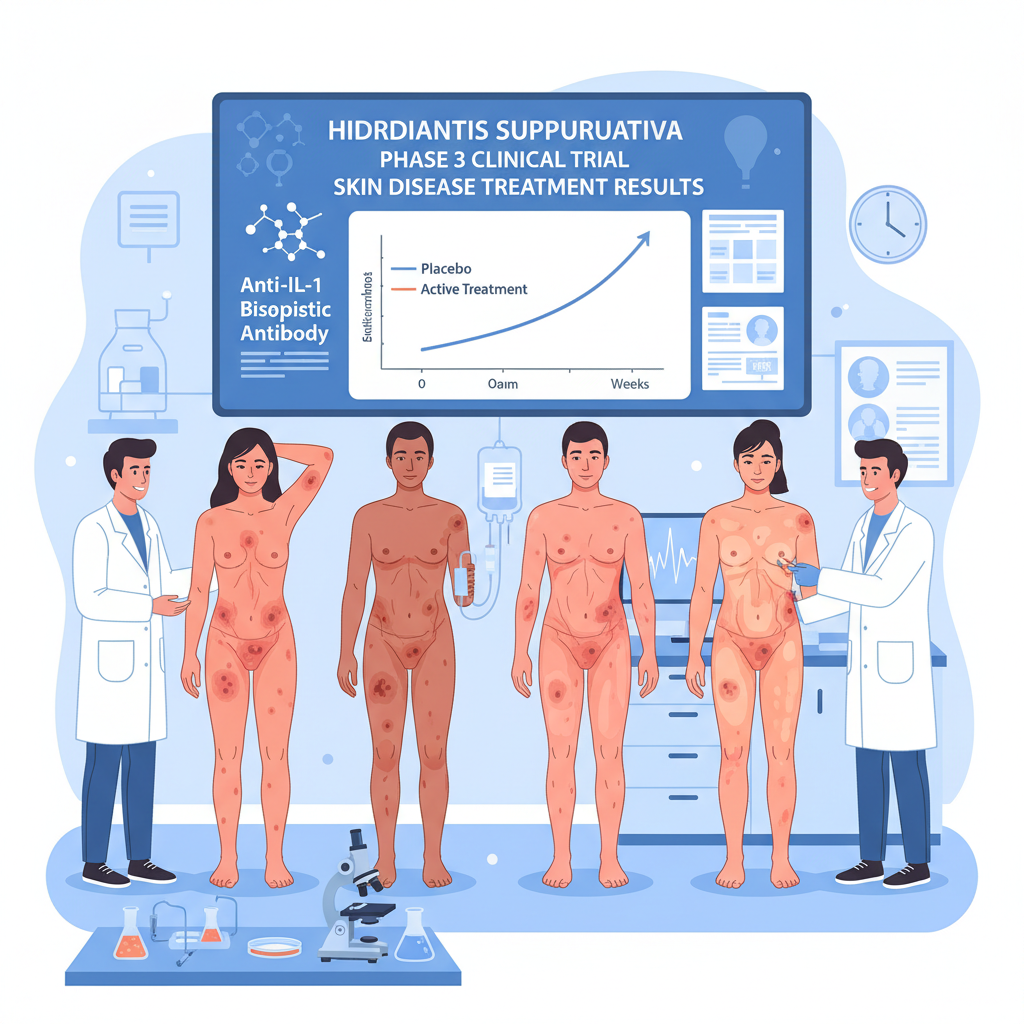 Hidradenitis suppurativa anti-IL-1 bispecific antibody Phase 3 trial with skin disease treatment