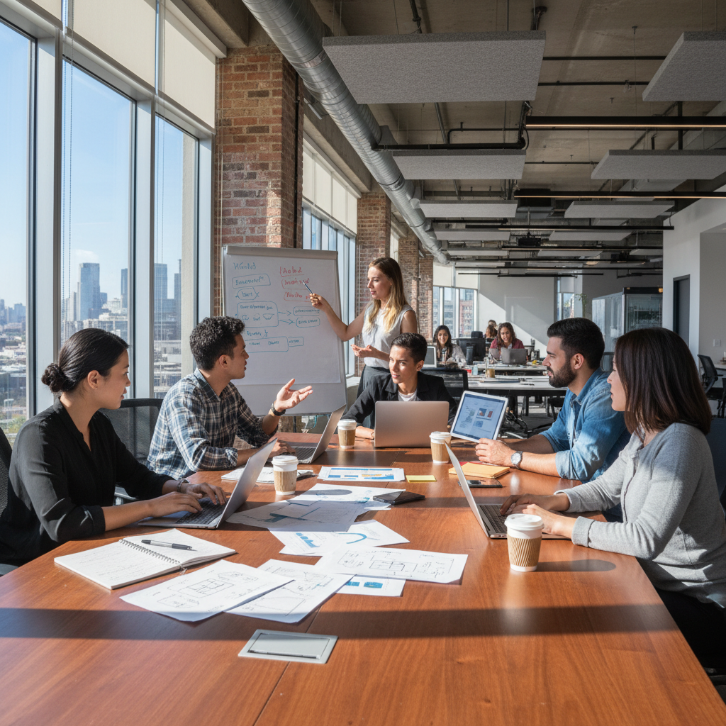 AVOTYA CORPORATION team collaborating on industrial process optimization strategy in modern office setting