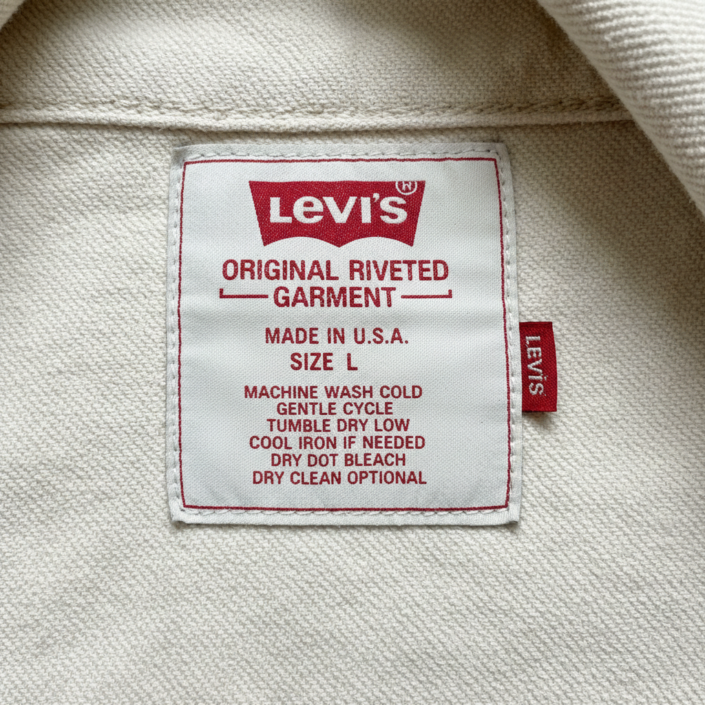 Interior care label on vintage Levi's showing original manufacturing details