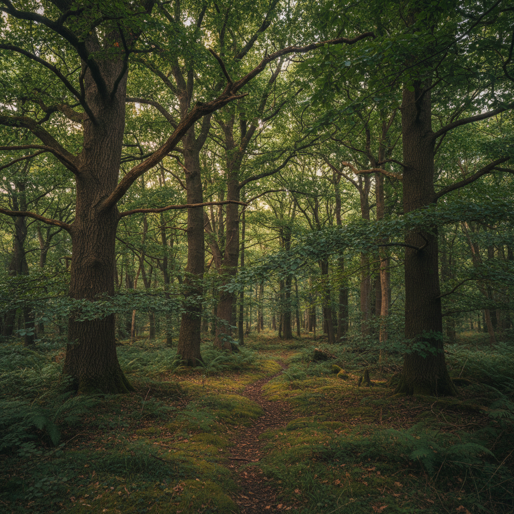 Quiet forested land parcel with mature trees representing estate land