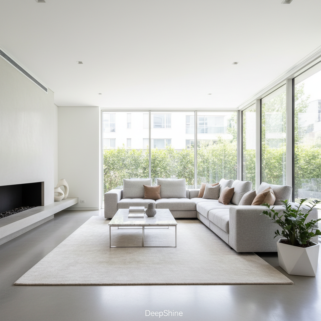 Clean bright modern living room with good indoor air quality