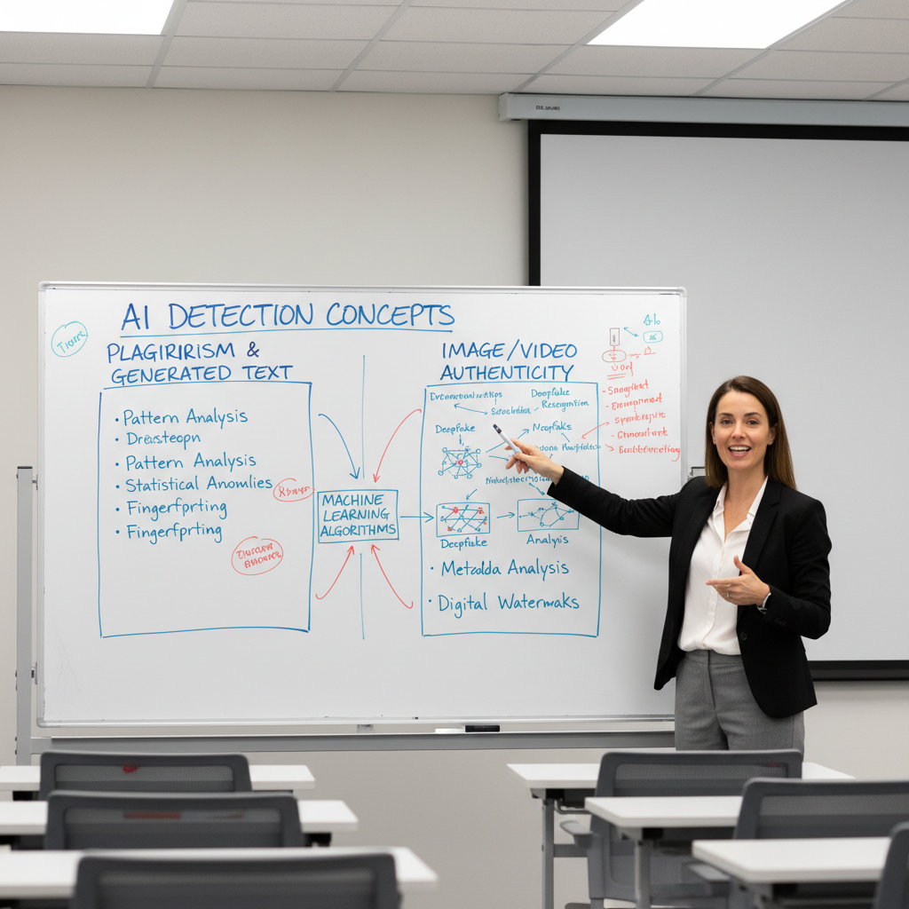Instructor explaining AI concepts on screen with engaged learners watching attentively