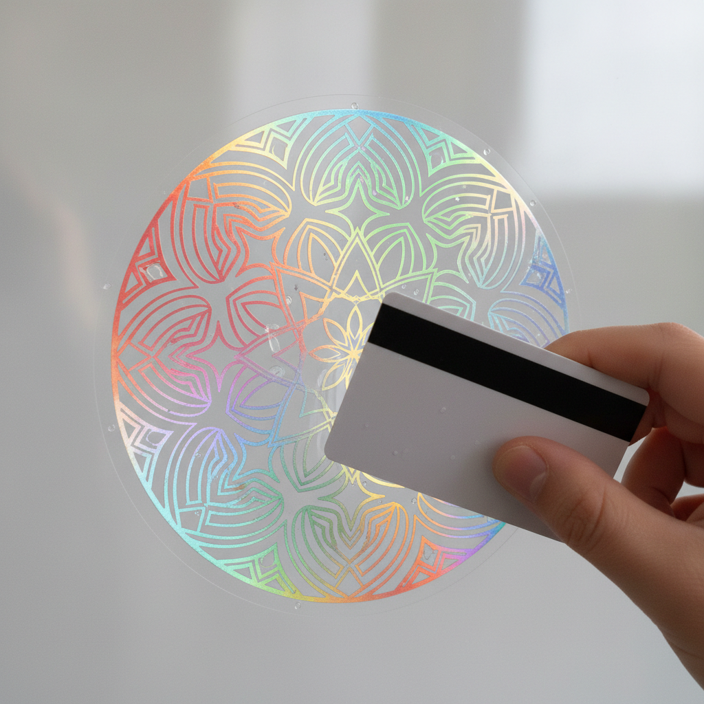 Rainbow holographic sticker on MacBook
