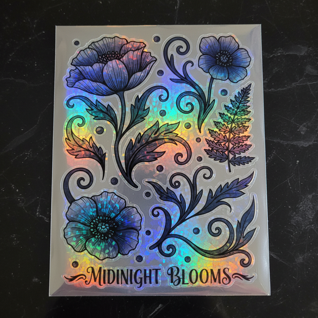 January 2026 Midnight Garden sticker drop - sold out holographic botanical pack