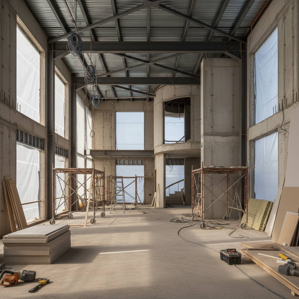 Restaurant interior under construction showing architectural bones