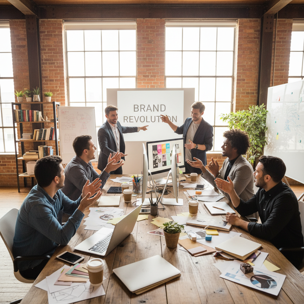 Grupo de personas colaborando en ambiente cálido y creativo con energía positiva y conexión humana