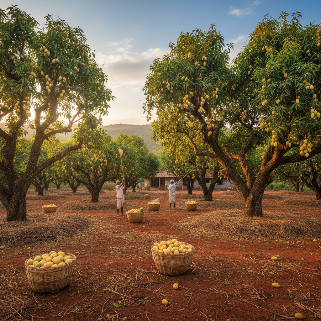 Traditional sustainable farming at Omer Cottage showing healthy wheat crops growing in fertile Bihar soil with farmers using time-honored cultivation methods