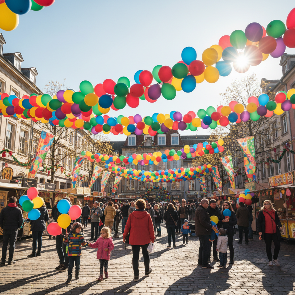 Colorful balloons and decorations at festive event venue
