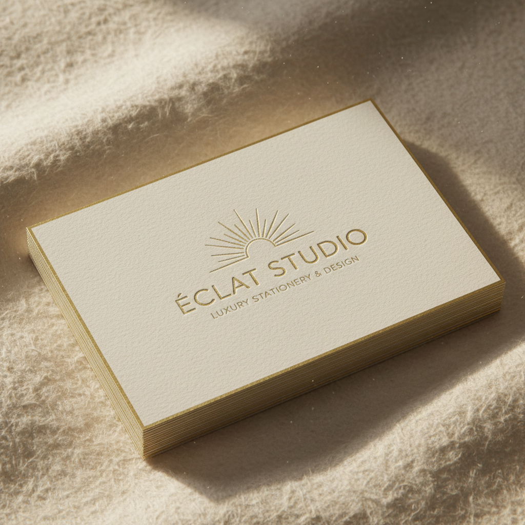 Stack of professional business cards printed on crisp white cardstock, spread on a clean desk