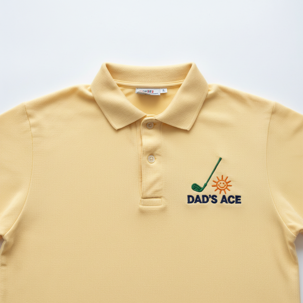 Vintage 1980s dad polo shirt in pale yellow with embroidered pocket detail from a Hong Kong department store