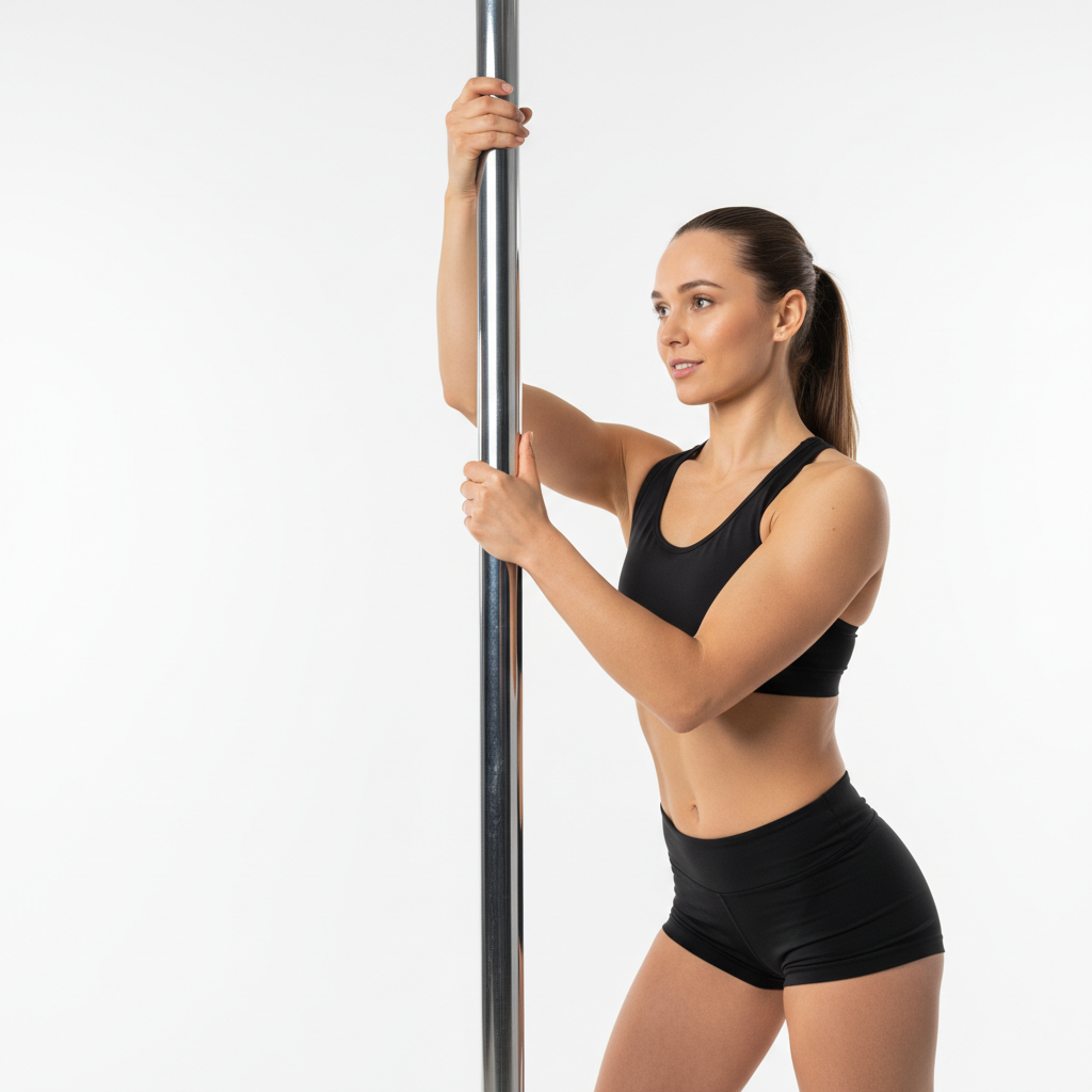 Sofia Reyes, artistic coach, demonstrating a bar grip to a teenage gymnast