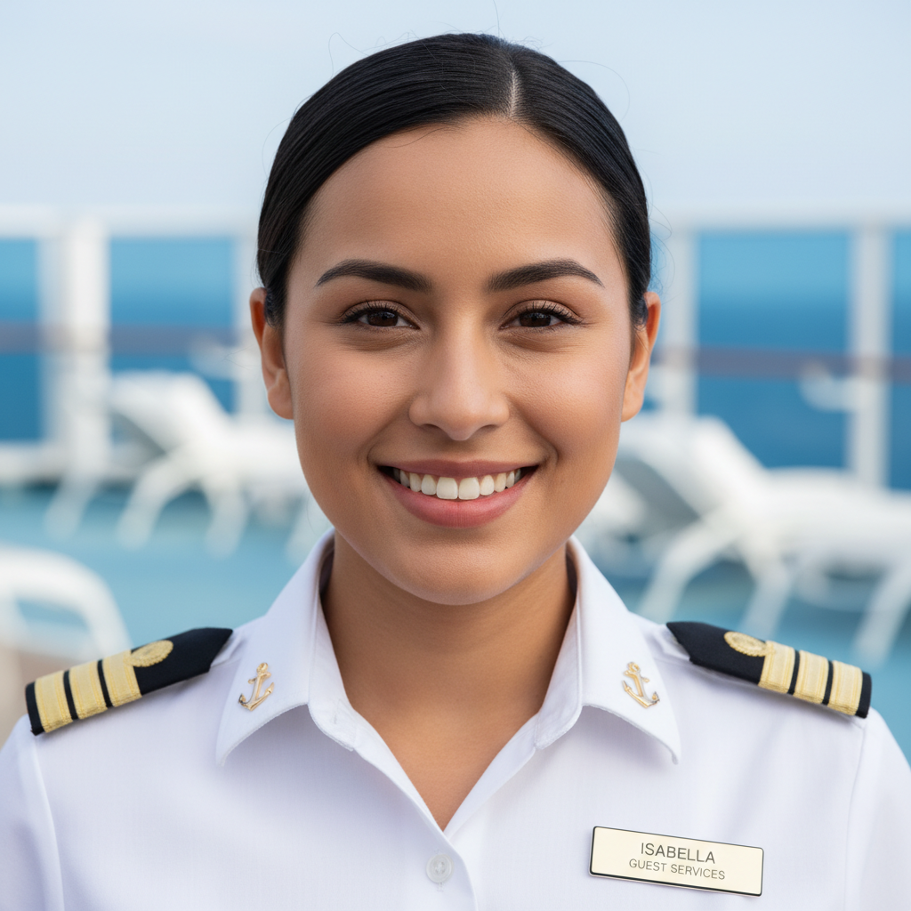 Man in hospitality uniform smiling warmly at camera