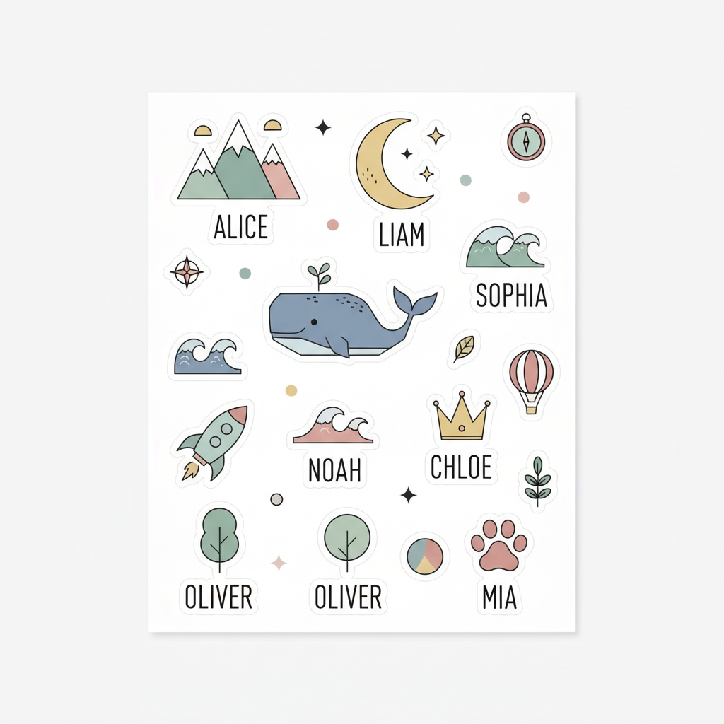 Custom personalised sticker sheets with themed designs and names