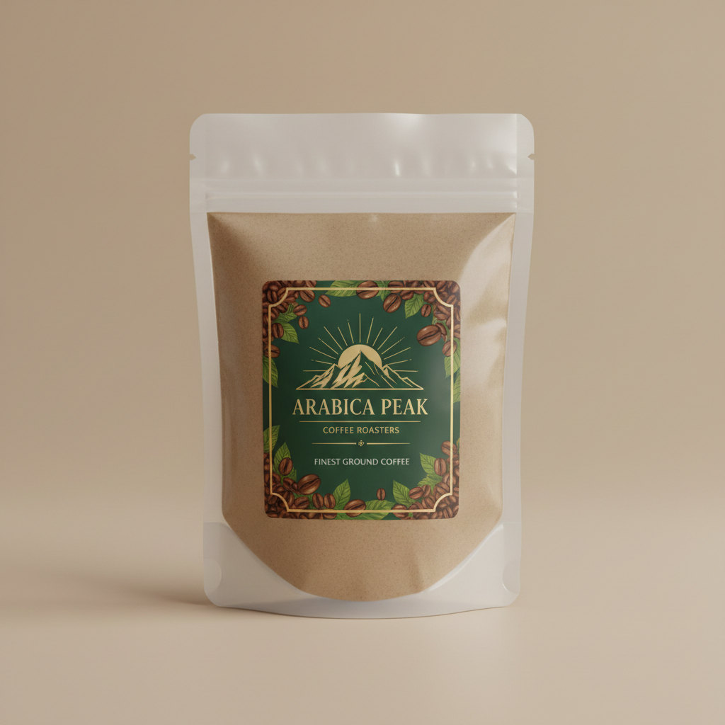 Three side seal flat pouch packaging with premium printed label in industrial packaging setting