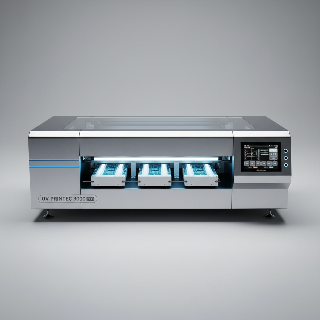 UV flatbed printer printing directly on rigid surface with UV curing lamps visible