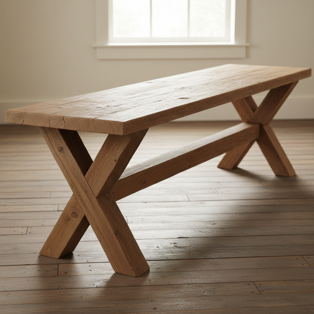 Matching pair of white oak dining benches at farmhouse table, simple clean design