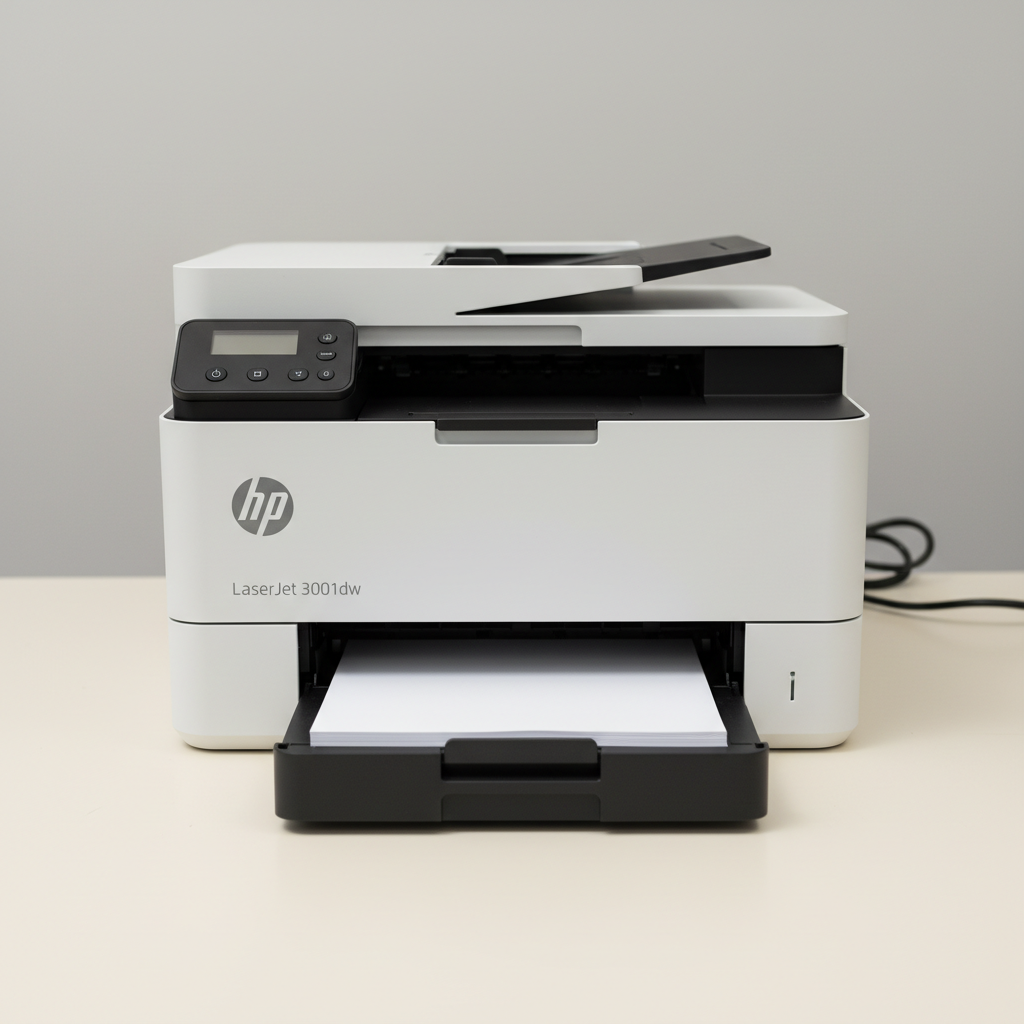 Refurbished HP LaserJet 3001dw monochrome laser printer for office use