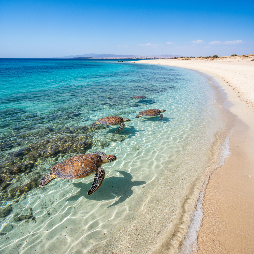 Pristine Marsa Alam beach with sea turtles and clear water