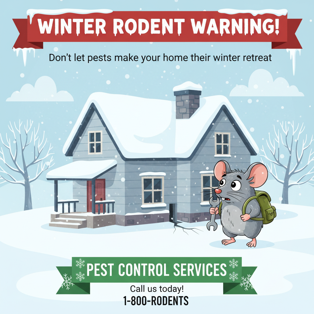 Winter rodent warning seasonal social media template for pest control marketing