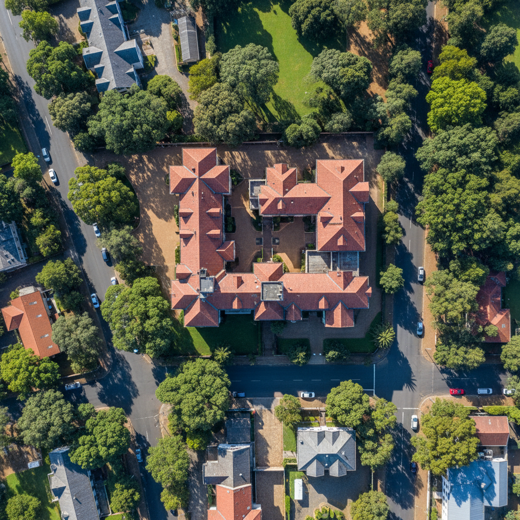 Aerial view of 27 Ridge Road Parktown showing the building footprint and surrounding precinct