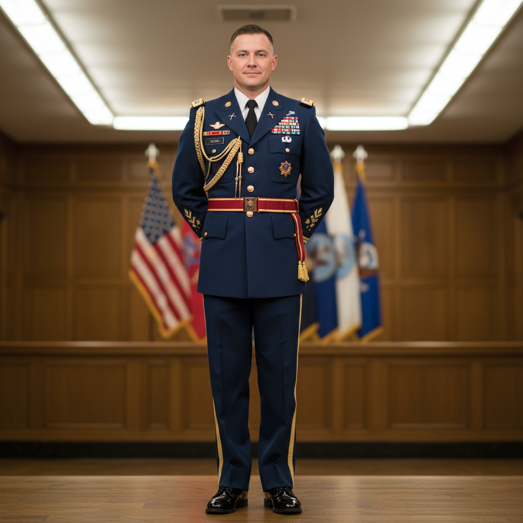 Military general in formal dress uniform with service ribbons