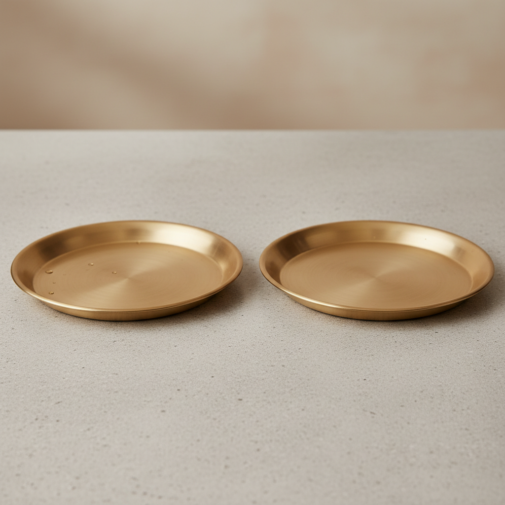 Kansa Dinner Plate Set (2 pcs) — Bell Metal (Kansa) artifact, warm studio lighting