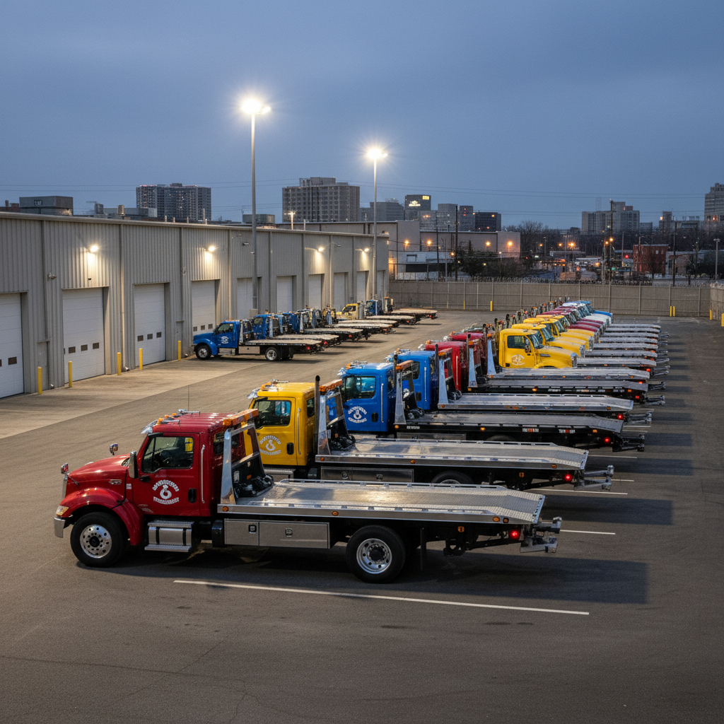 Campbell's Towing fleet parked at the Dundas service station PEI