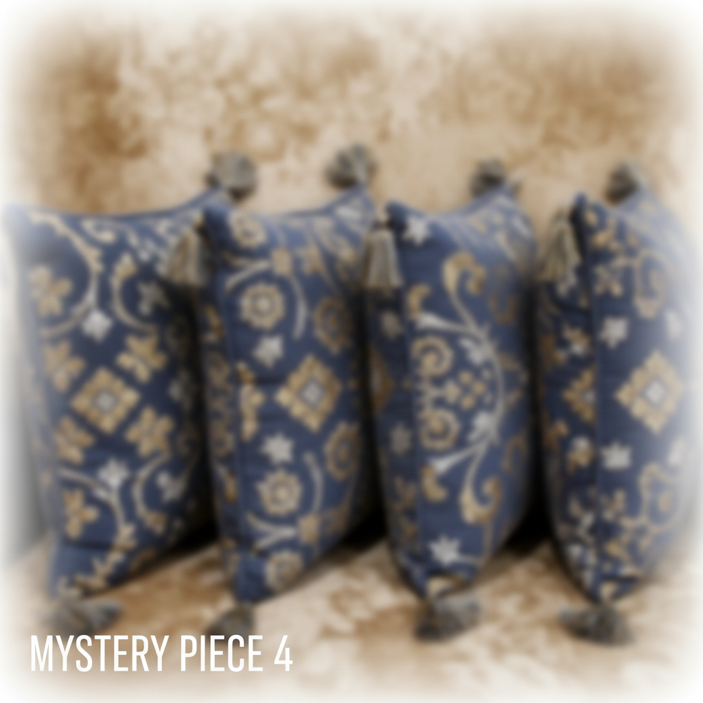 Mystery piece 4 — blurred preview of embroidered bolsters