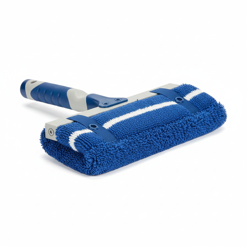 Microfiber scrubber sleeve attached to window cleaning T-bar handle