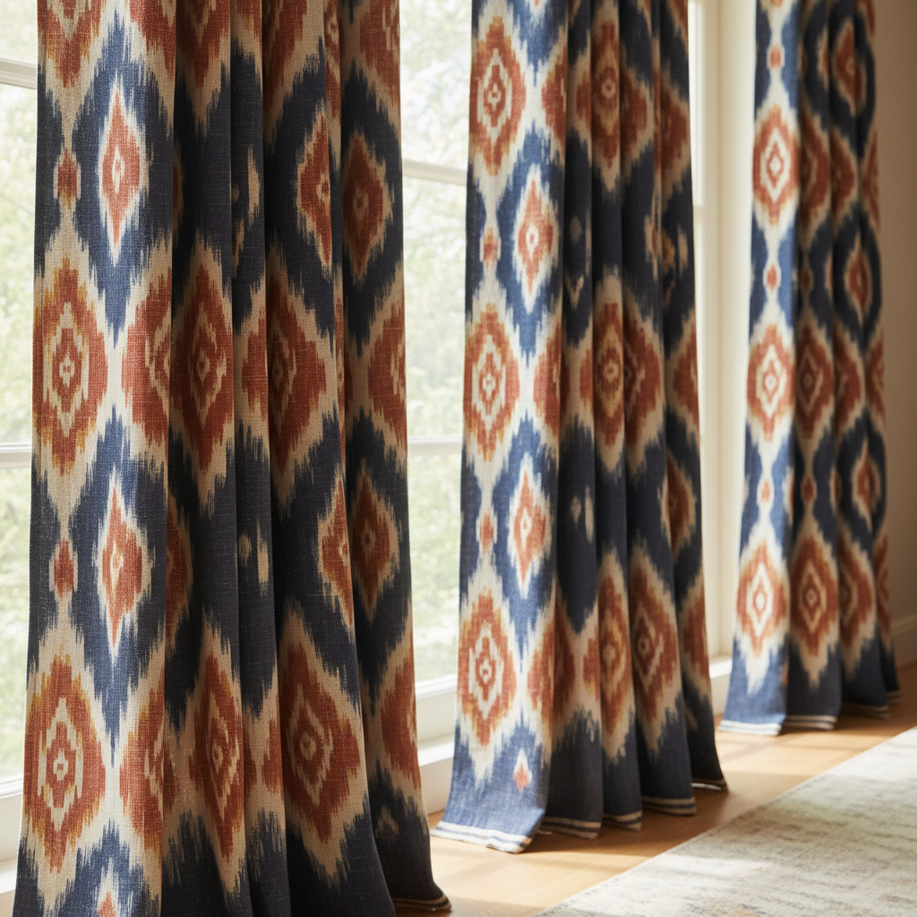 Mustard Ikat Curtain — handwoven curtain in bright minimal room