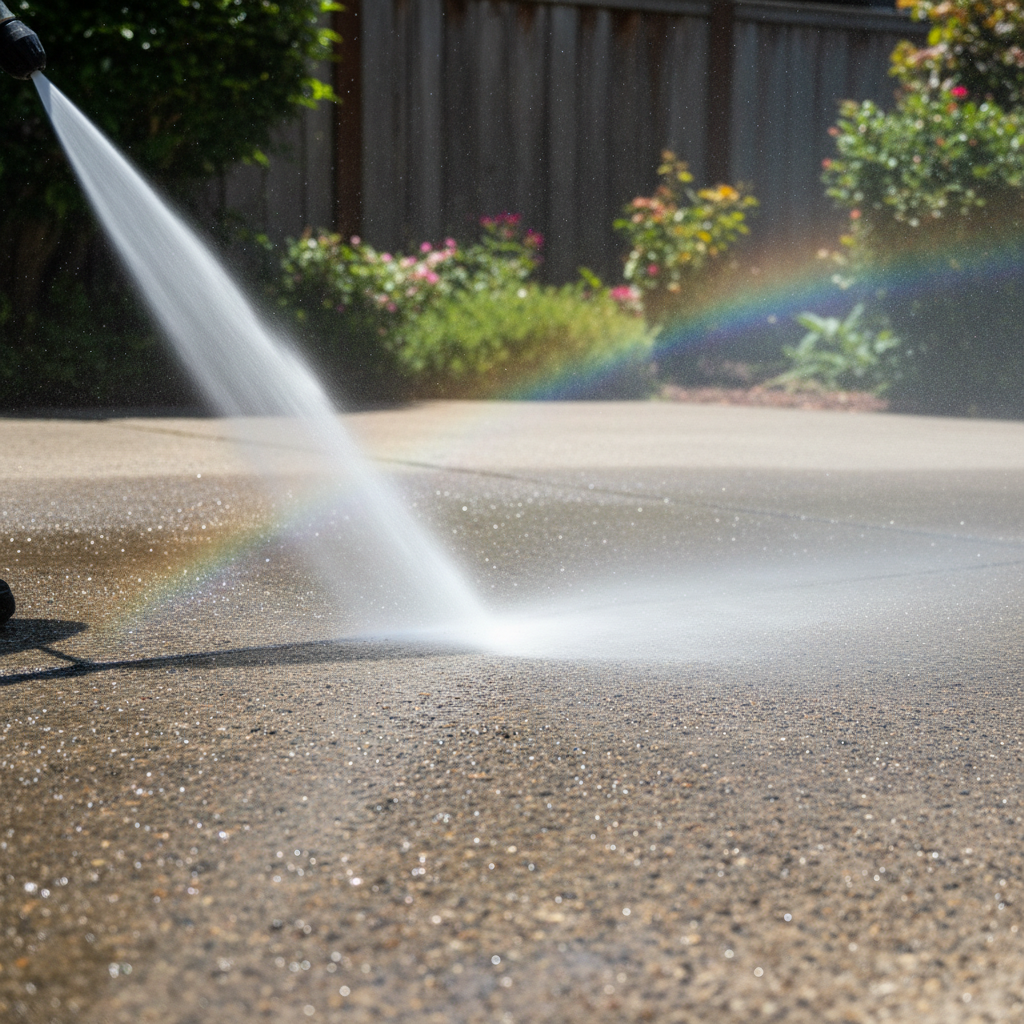 Water spray during professional pressure washing