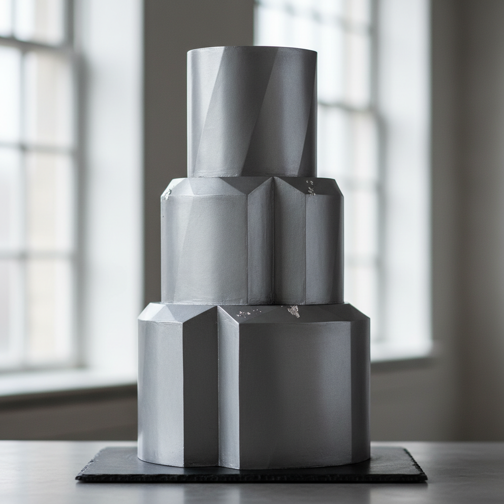 Geometric fondant cake with metallic hexagon patterns in rose gold and ivory