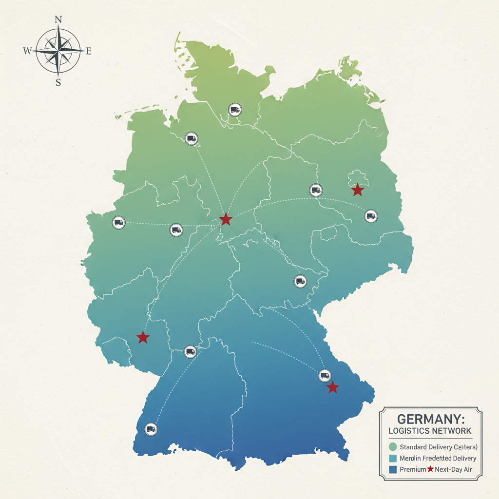 Karte von Deutschland und Europa mit Logistikrouten