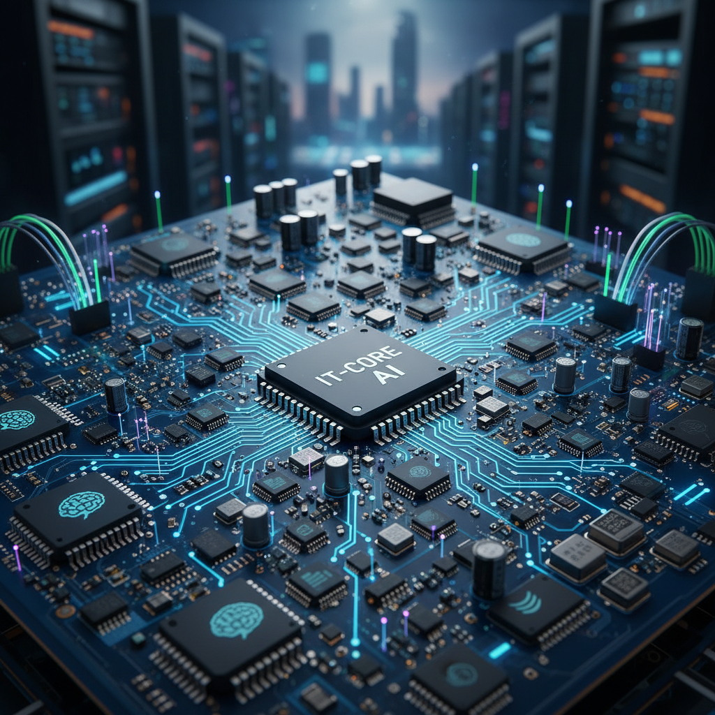 IT hardware components and computer equipment in dark tech environment