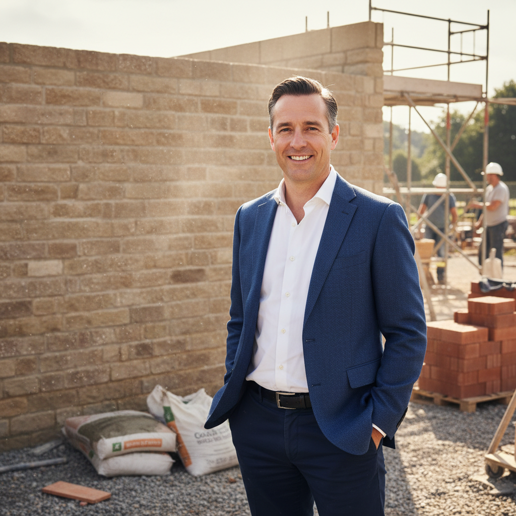 Marcus Webb, construction site foreman, broad smile, work jacket